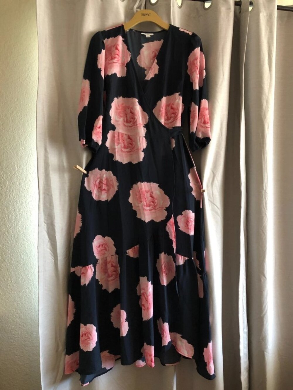 Floral Print Wrap Women's Dress-Bar III-Small Black Pink 3/4 Sleeve Beach Boho - Picture 3 of 16